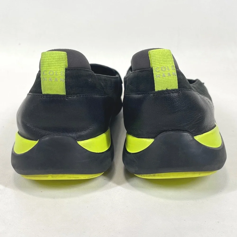 Cole Haan Grand W20962 Black Leather Suede Neon Yellow Penny Loafers Womens 9B